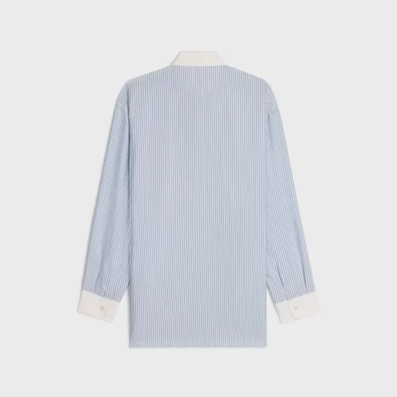 Oversized Shirt In Striped Silk - | ^CELINE Clearance