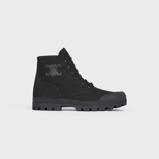 Patapans Lace Up Boot With Triomphe Patch In Canvas - | ^CELINE Outlet