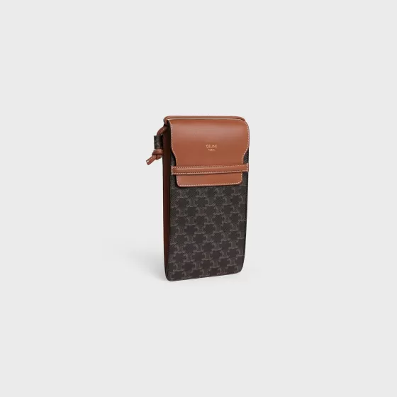 Phone Pouch With Flap In Triomphe Canvas And Lambskin - | ^CELINE Discount