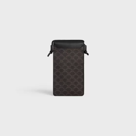 Phone Pouch With Flap In Triomphe Canvas And Lambskin - | ^CELINE Outlet