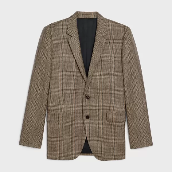 Rectangle Jacket In Prince Of Wales Check Wool - | ^CELINE Clearance