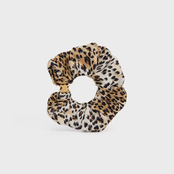 Scrunchy Leopard Bracelet In Brass With Gold Finish And Beige Silk - | ^CELINE Flash Sale