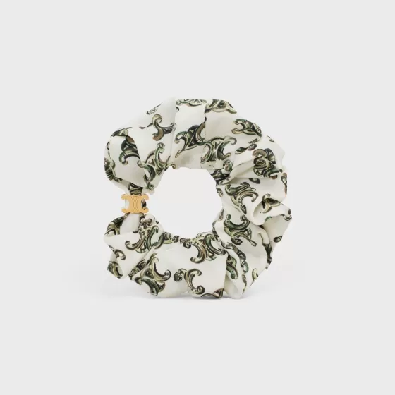 Scrunchy Triomphe Camo Bracelet In Brass With Gold Finish And White Silk - | ^CELINE Shop