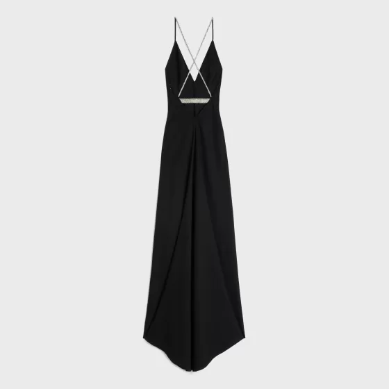 Slip Dress With Rhinestones In Satin-Lined Crepe - | ^CELINE Cheap