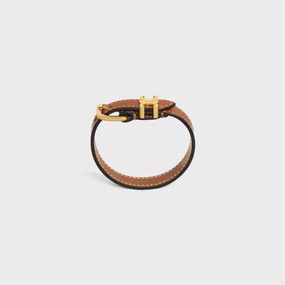 Triomphe Buckle Leather Bracelet In Brass With Gold Finish And Calfskin - | ^CELINE Best