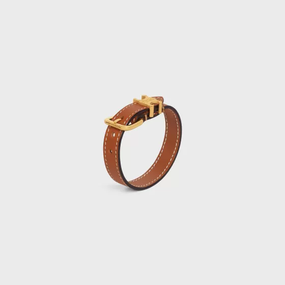 Triomphe Buckle Leather Bracelet In Brass With Gold Finish And Calfskin - | ^CELINE Best