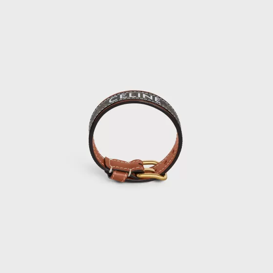 Triomphe Canvas Leather Bracelet In Brass With Gold Finish, Calfskin And Canvas - | ^CELINE New