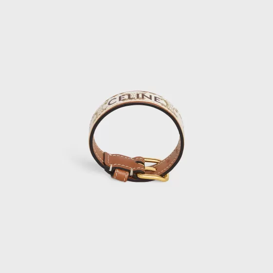 Triomphe Canvas Leather Bracelet In Brass With Gold Finish, Calfskin And Canvas - | ^CELINE Outlet