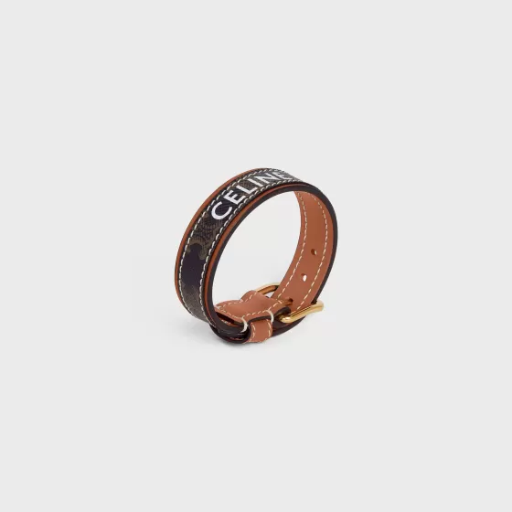 Triomphe Canvas Leather Bracelet In Brass With Gold Finish, Calfskin And Canvas - | ^CELINE New