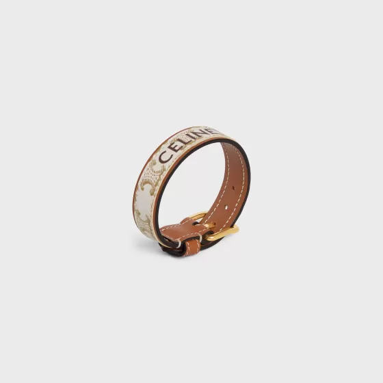 Triomphe Canvas Leather Bracelet In Brass With Gold Finish, Calfskin And Canvas - | ^CELINE Outlet