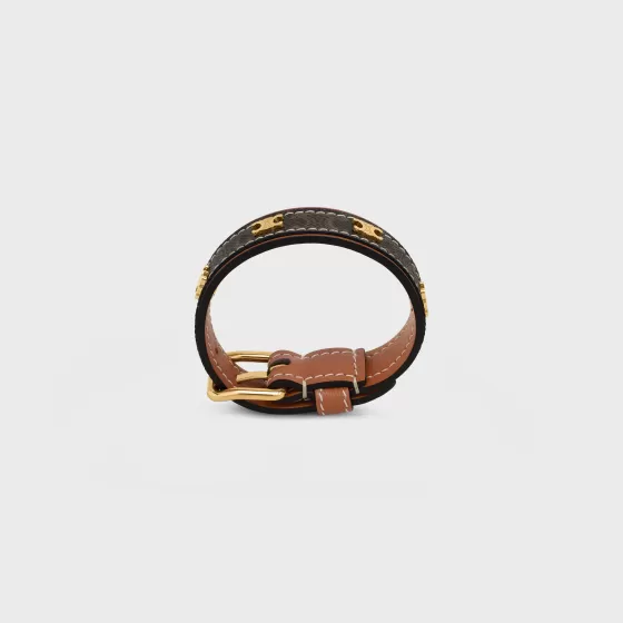 Triomphe Canvas Triomphe Leather Bracelet In Brass With Gold Finish, Calfskin And Canvas - | ^CELINE Cheap