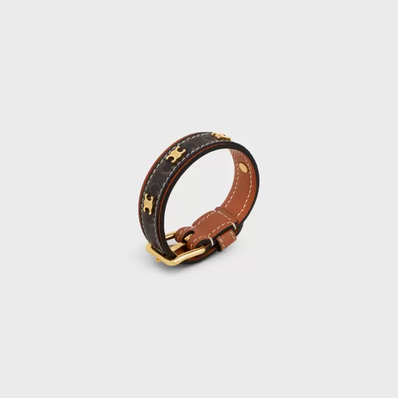 Triomphe Canvas Triomphe Leather Bracelet In Brass With Gold Finish, Calfskin And Canvas - | ^CELINE Cheap