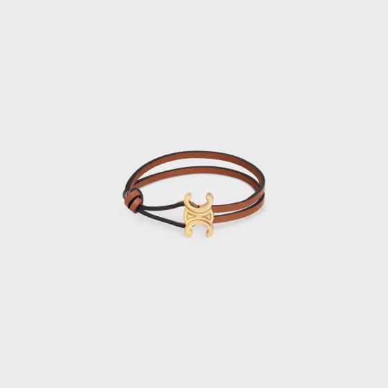 Triomphe Clasp Bracelet In Brass With Gold Finish And Tan Smooth Calfskin - | ^CELINE Discount