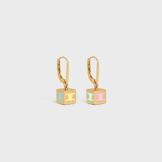 Triomphe Cube Earrings In Brass With Gold Finish And Colored Enamel - | ^CELINE Discount