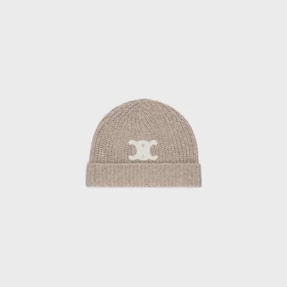 Triomphe Embroidered Beanie In Seamless Cashmere - | ^CELINE New