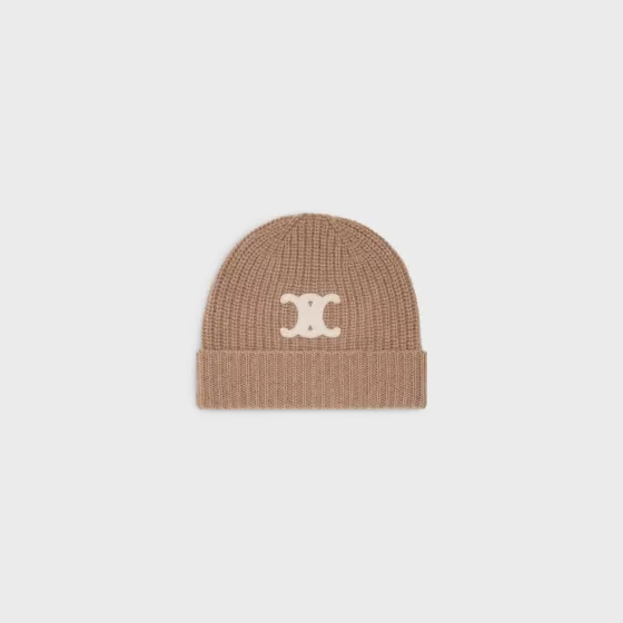 Triomphe Embroidered Beanie In Seamless Cashmere - | ^CELINE Online