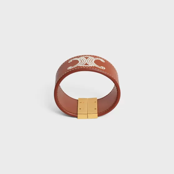 Triomphe Embroidered Leather Bracelet In Brass With Gold Finish And Calfskin - | ^CELINE Flash Sale