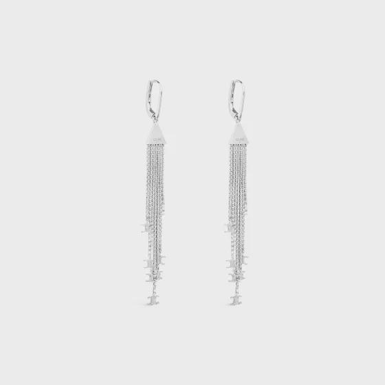 Triomphe Folk Fringe Earrings In Brass With Rhodium Finish - | ^CELINE Flash Sale