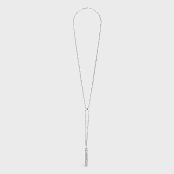 Triomphe Folk Tie Long Necklace In Brass With Rhodium Finish - | ^CELINE Cheap