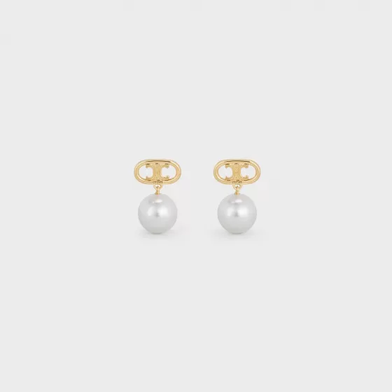 Triomphe Pearl Earrings In Brass With Gold Finish And Glass Pearl - | ^CELINE Fashion