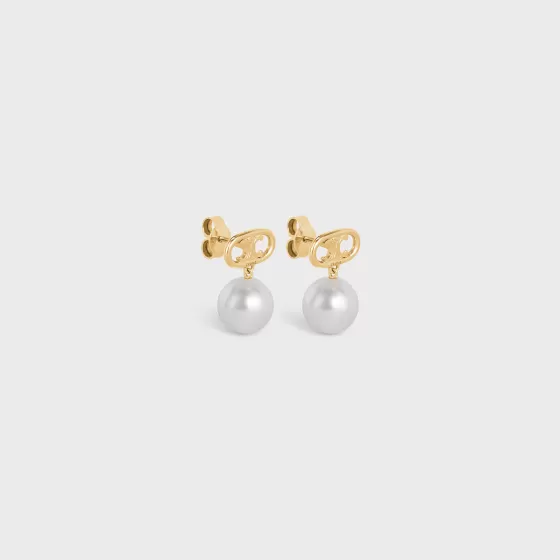 Triomphe Pearl Earrings In Brass With Gold Finish And Glass Pearl - | ^CELINE Fashion