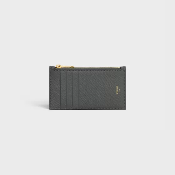 Zipped Compact Card Holder In Grained Calfskin - | ^CELINE Store