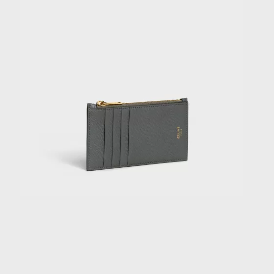 Zipped Compact Card Holder In Grained Calfskin - | ^CELINE Store