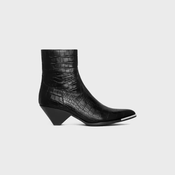 Zipped Conique Boot With Metal Toe In Crocodile Stamped Calfskin - | ^CELINE Discount