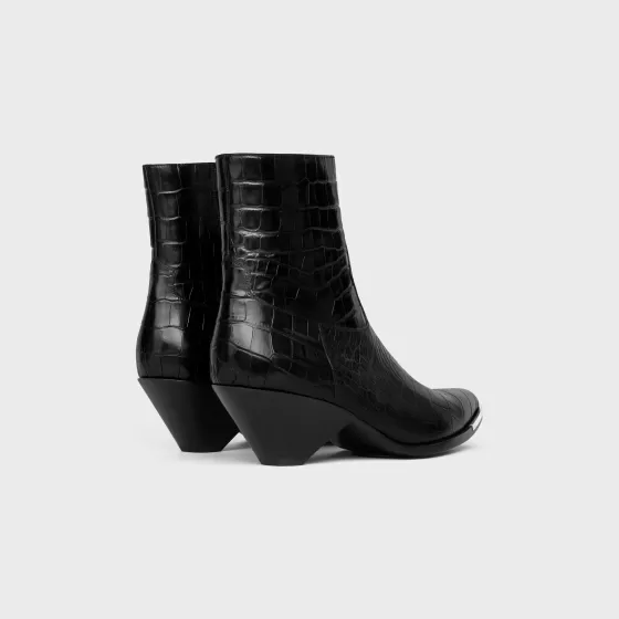 Zipped Conique Boot With Metal Toe In Crocodile Stamped Calfskin - | ^CELINE Discount